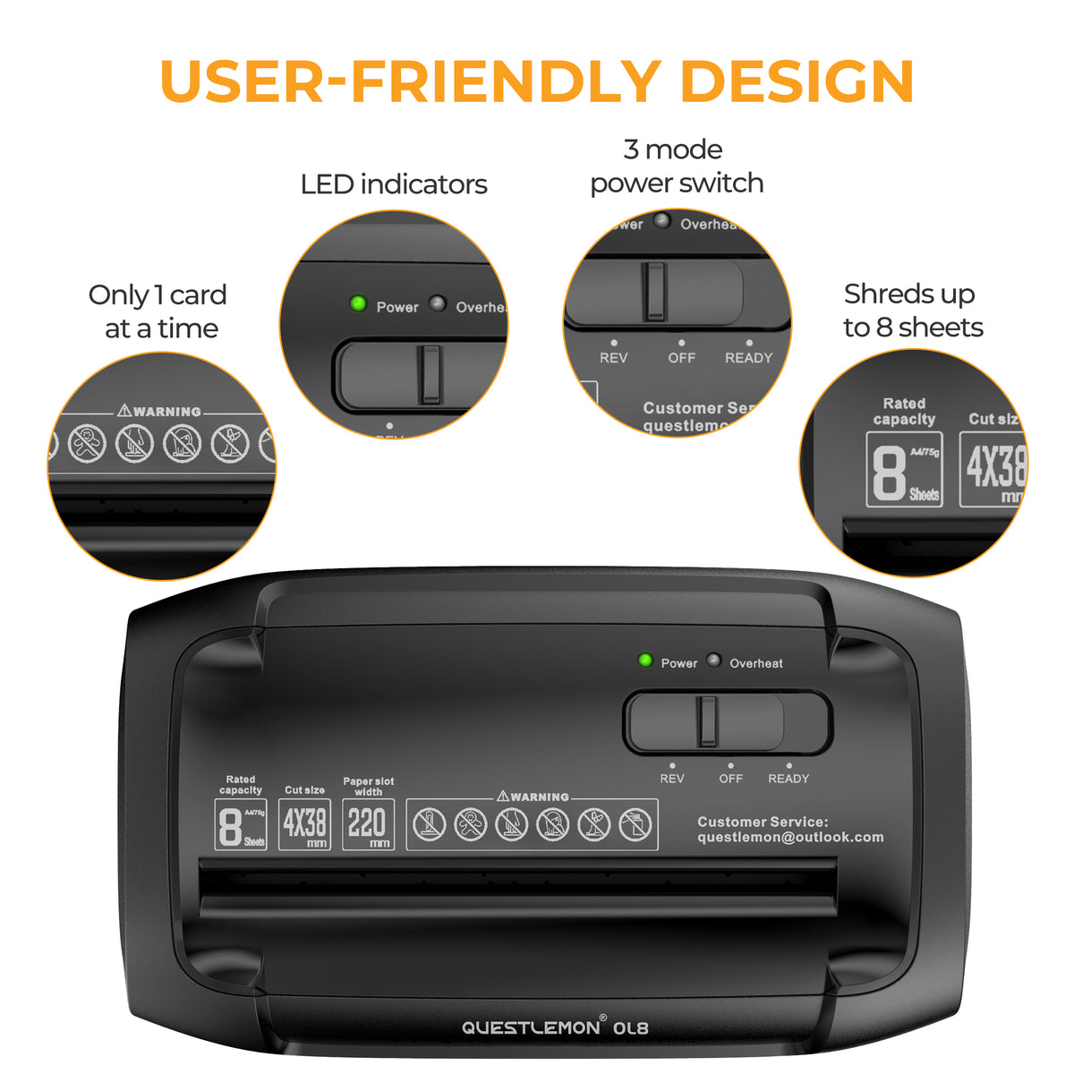 QuestLemon OL8 user-friendly control panel with LED indicators and reverse, off and ready modes