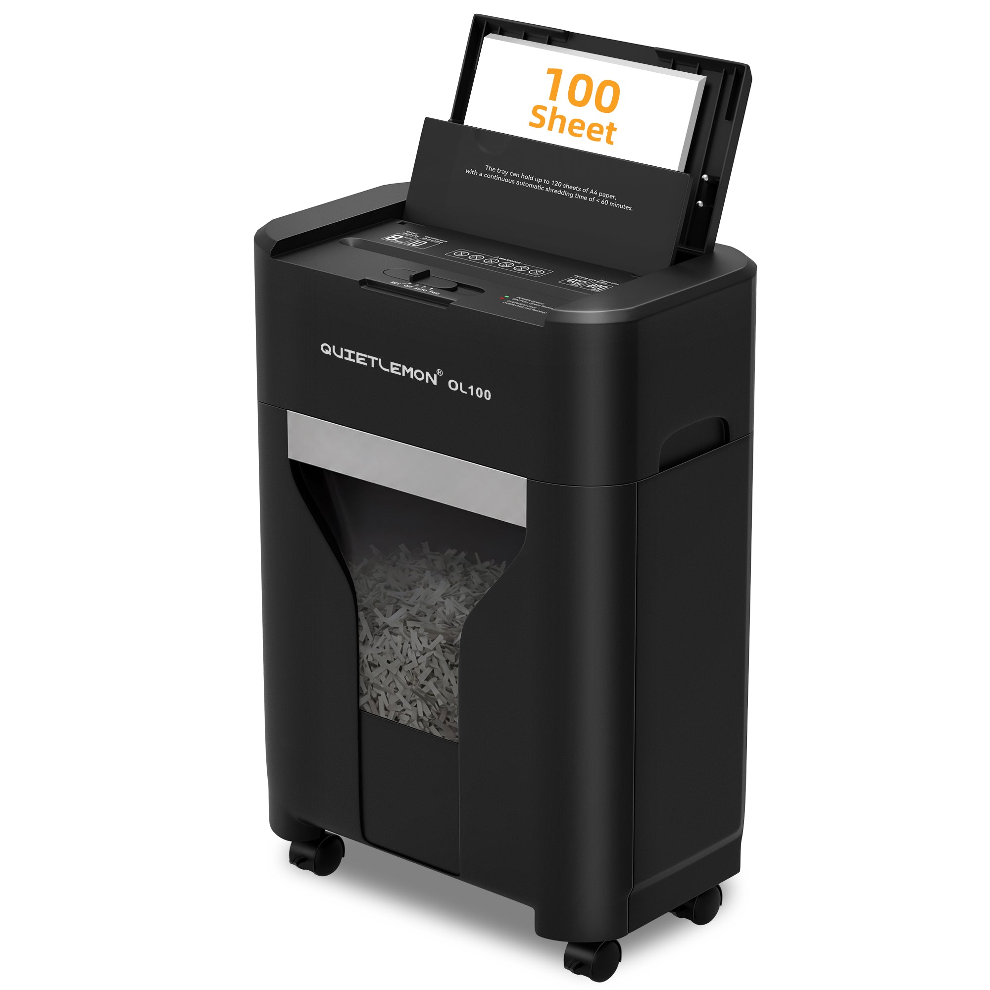 QuietLemon OL100 100-sheet auto-feed P-4 cross-cut shredder