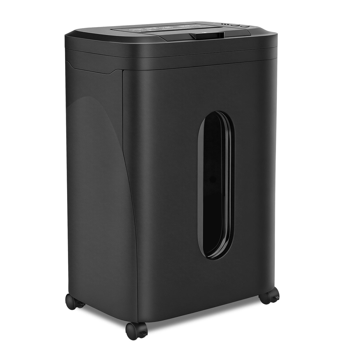 QuietLemon OL380 250-sheet auto-feed micro-cut shredder front view with caster wheels