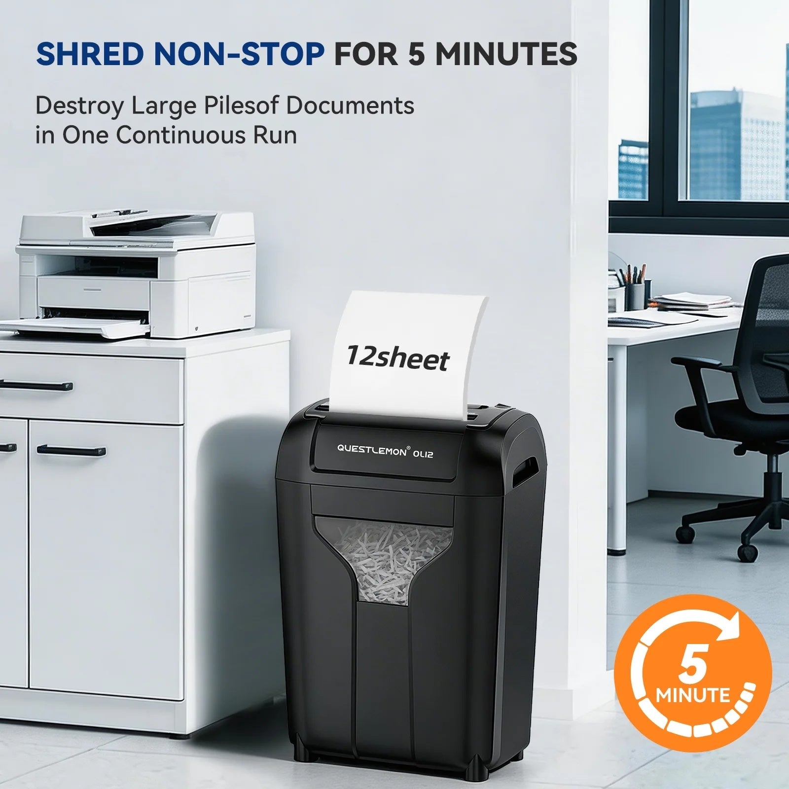 Questlemon 12-Sheet Cross-Cut Paper Shredder with Jam-Proof System(OL12)