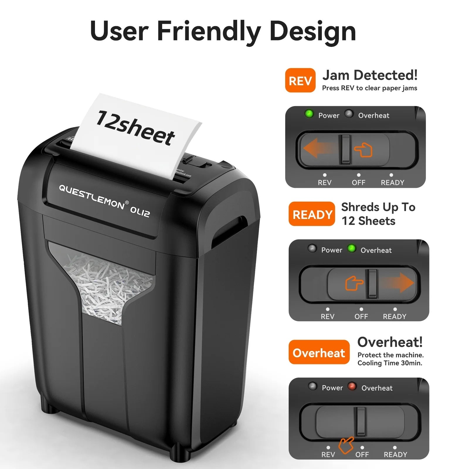 Questlemon 12-Sheet Cross-Cut Paper Shredder with Jam-Proof System(OL12)