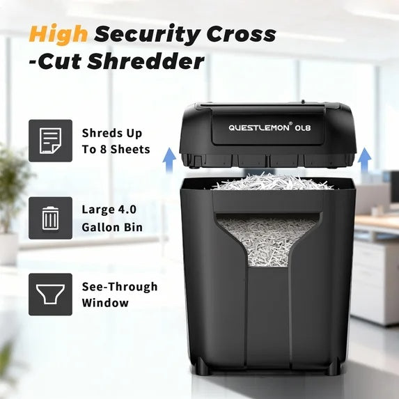 Questlemon 8-Sheet Cross-Cut Home Office Shredder (4Gal)(OL8)