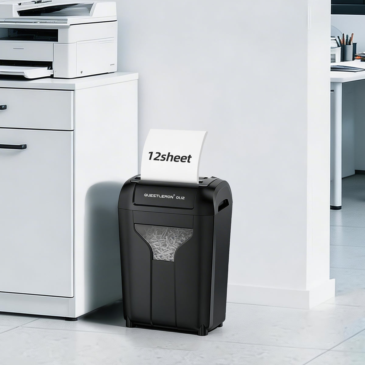 QuestLemon OL12 12-sheet jam-resistant cross-cut paper shredder