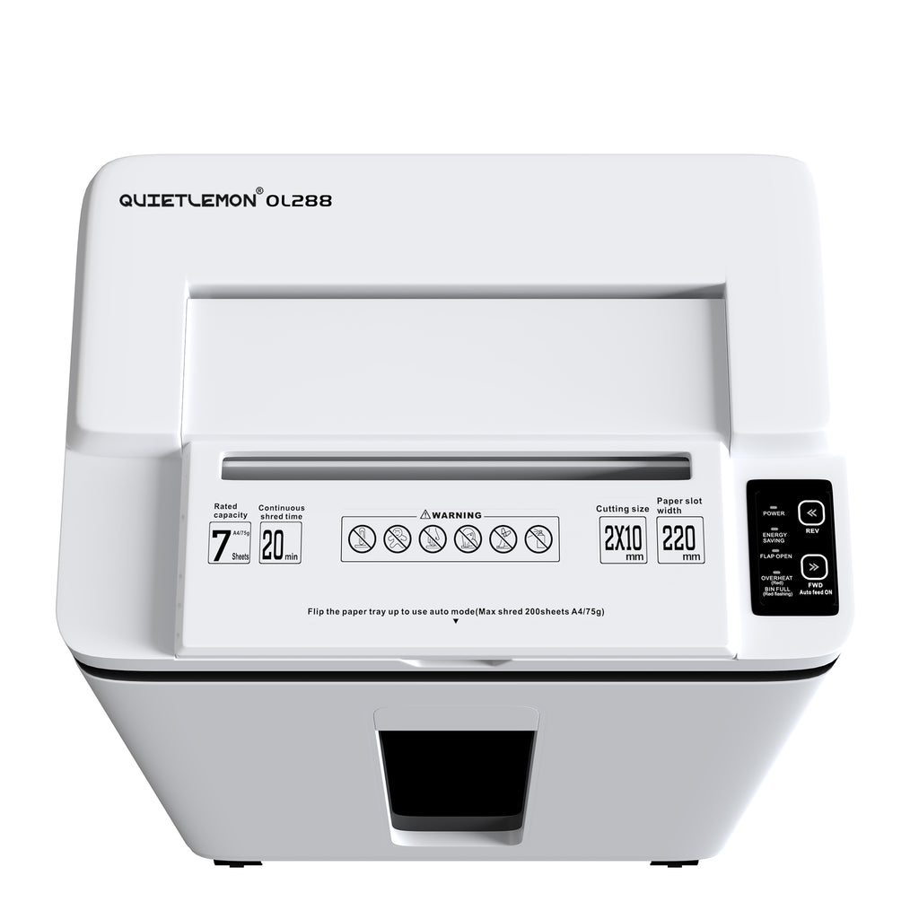 Quietlemon 200-Sheet Auto Feed P-5 Micro-Cut Shredder: 40-Min Run, Touchscreen, 5.8G Bin(OL288)