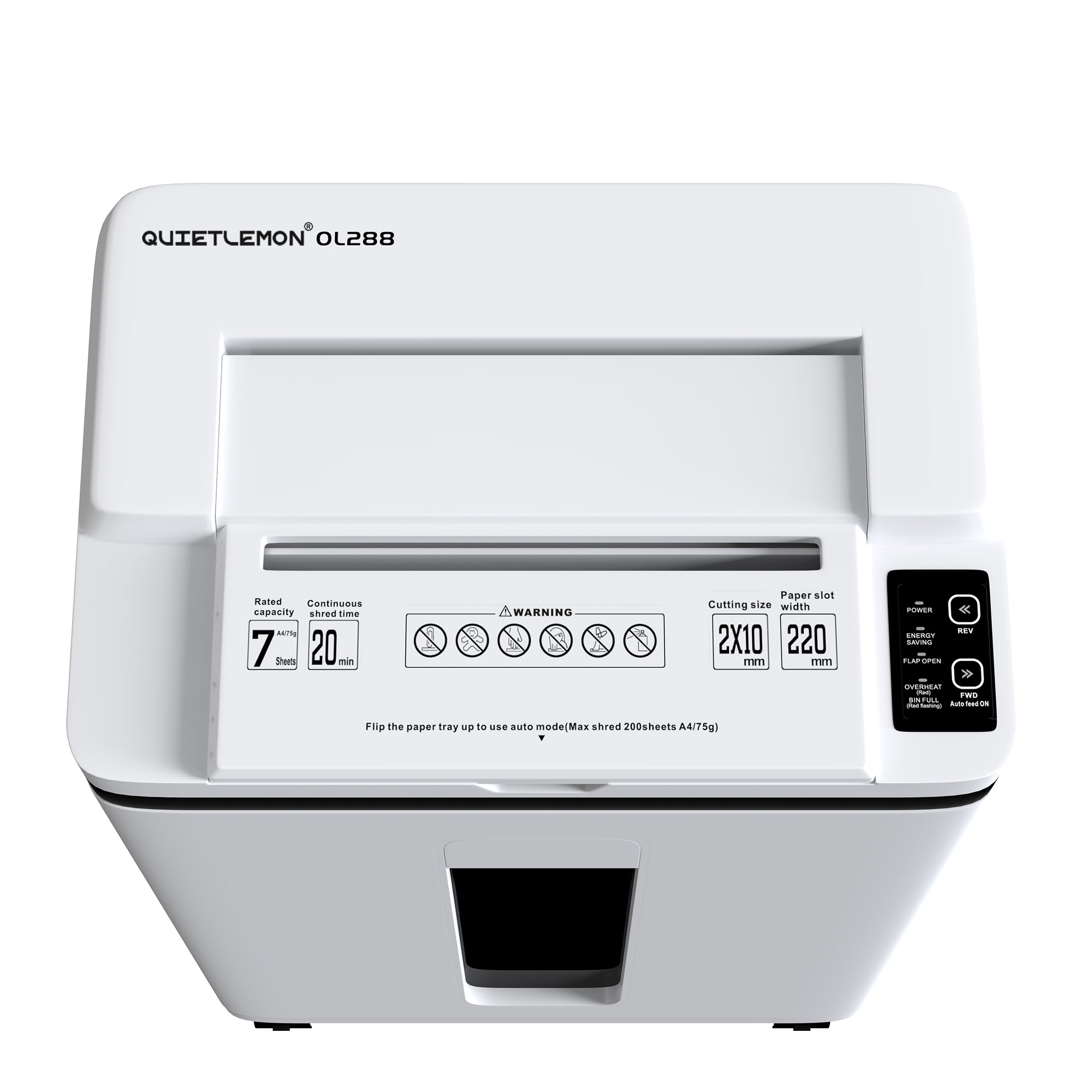 Quietlemon 200-Sheet Auto Feed P-5 Micro-Cut Shredder: 40-Min Run, Touchscreen, 5.8G Bin(OL288)