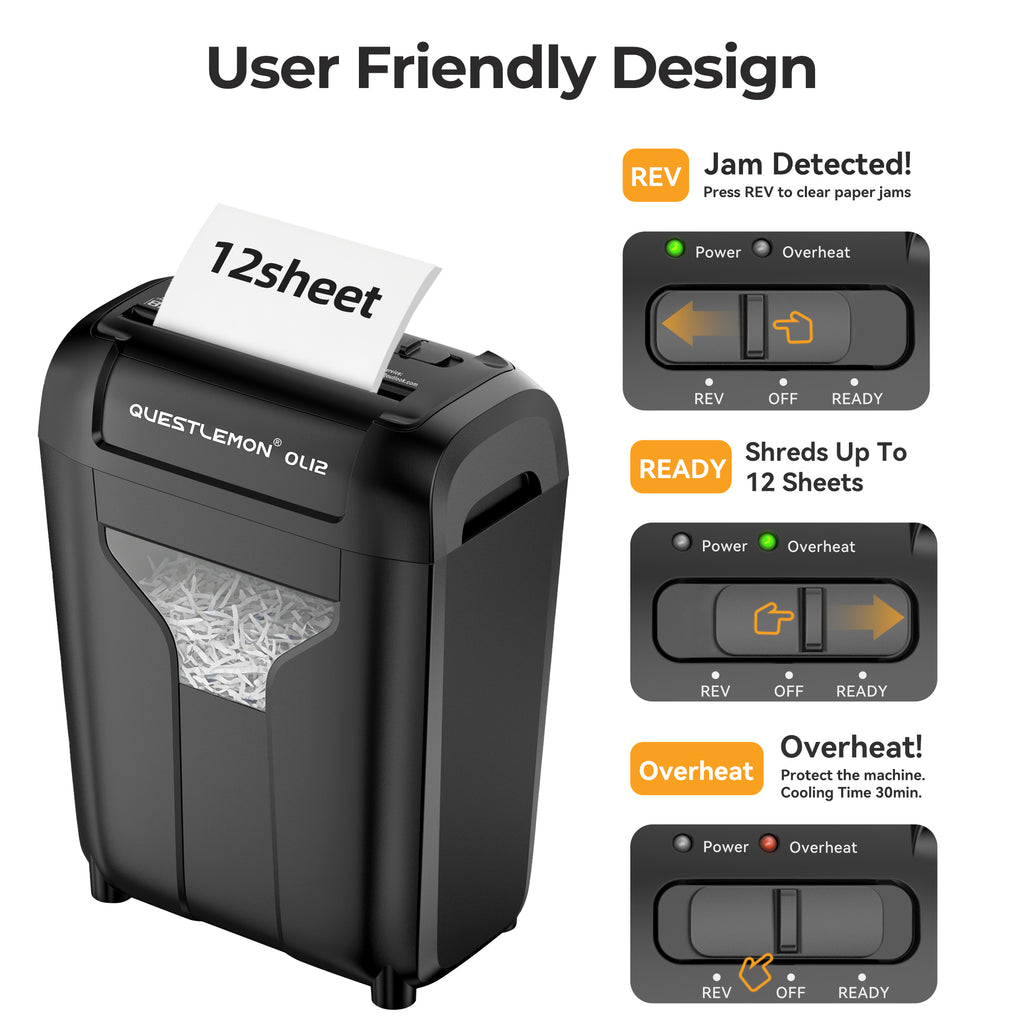 Questlemon 12-Sheet Cross-Cut Paper Shredder with Jam-Proof System(OL12)
