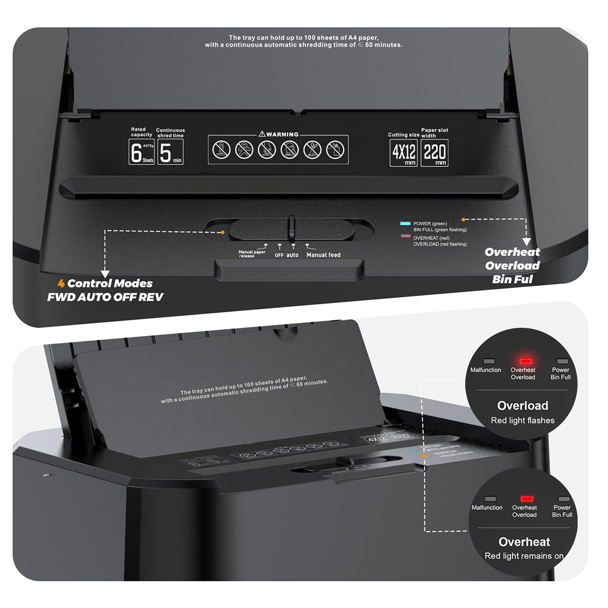 QuietLemon OL100 control panel with forward, auto, off and reverse modes and status indicators