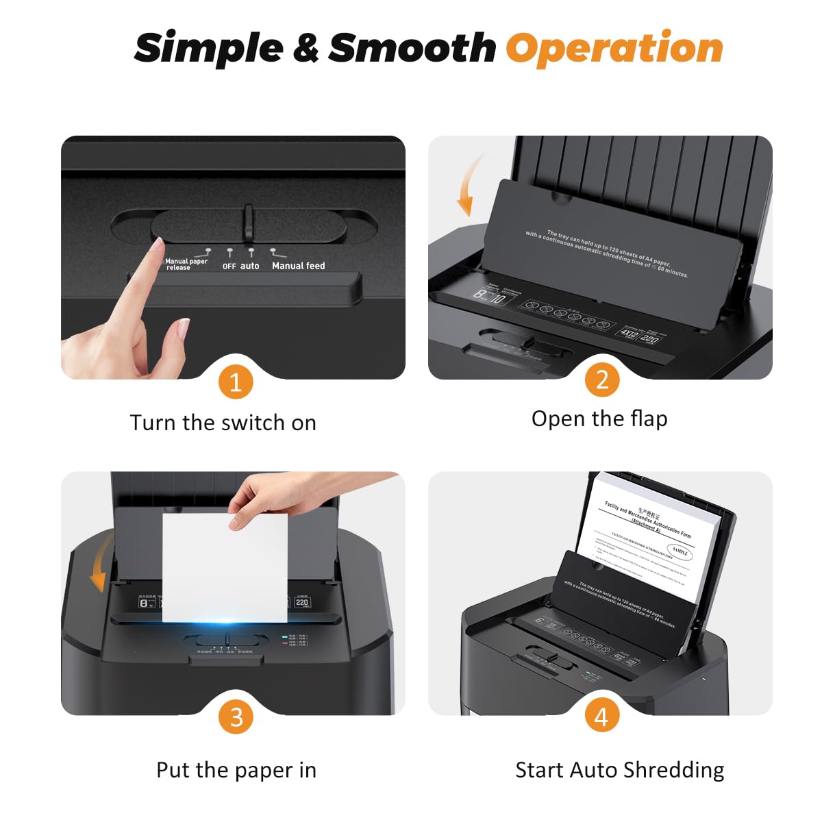 Quietlemon 120-Sheet Auto Feed Shredder: P-5 Micro-Cut, 60-Min Run Time, Ultra-Quiet, 5.28G Bin